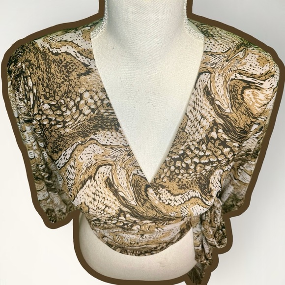 NWT RARE Ganni Puff Sleeve Mesh Wrap Top 3426 in “Tiger’s Eye” Print Size 4 - Picture 3 of 14